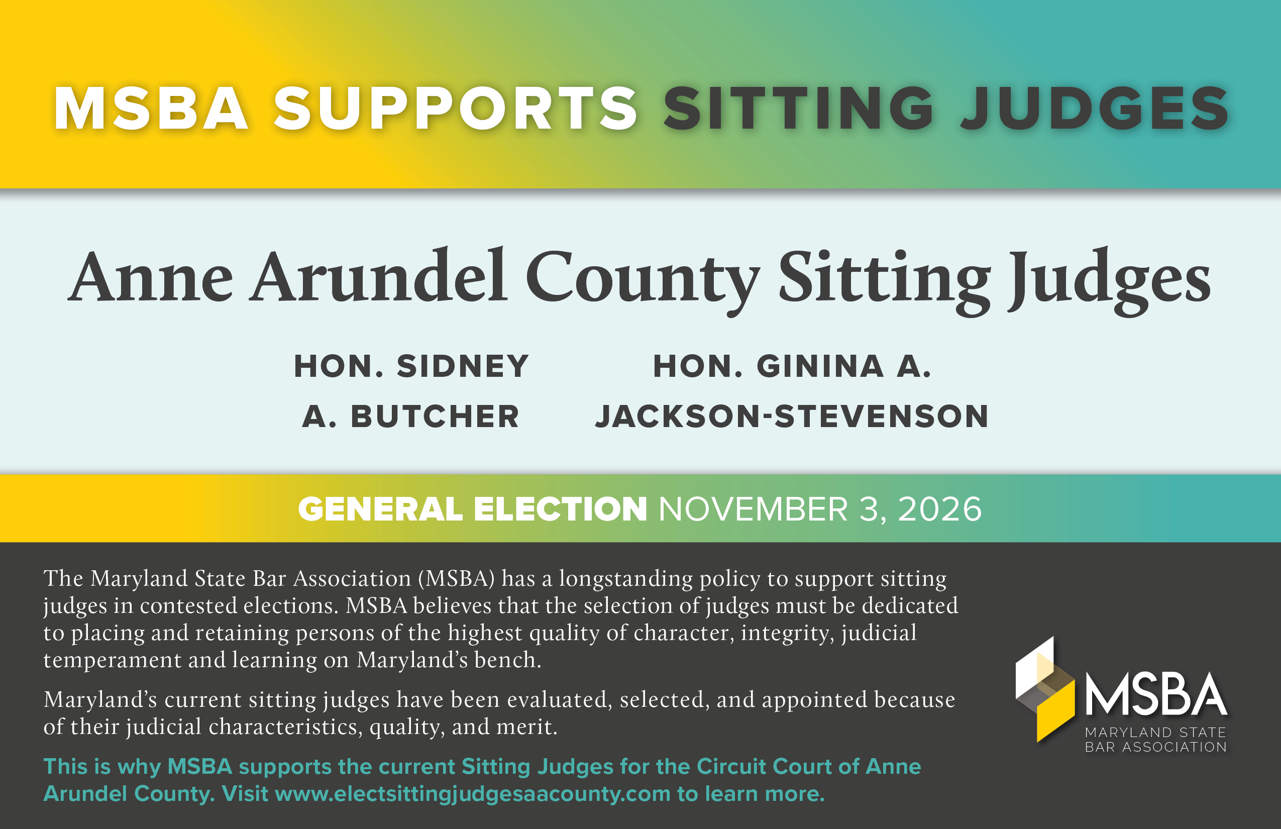 MSBA Supports Anne Arundel County Sitting Judges — General Election November 3, 2026